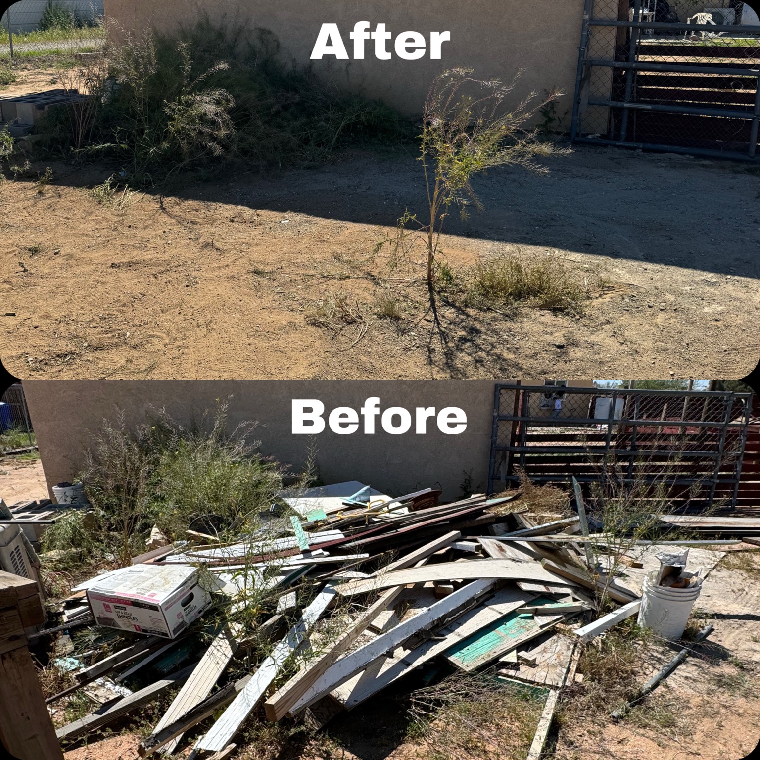 Before and after property junk cleanup by Roll N Haul