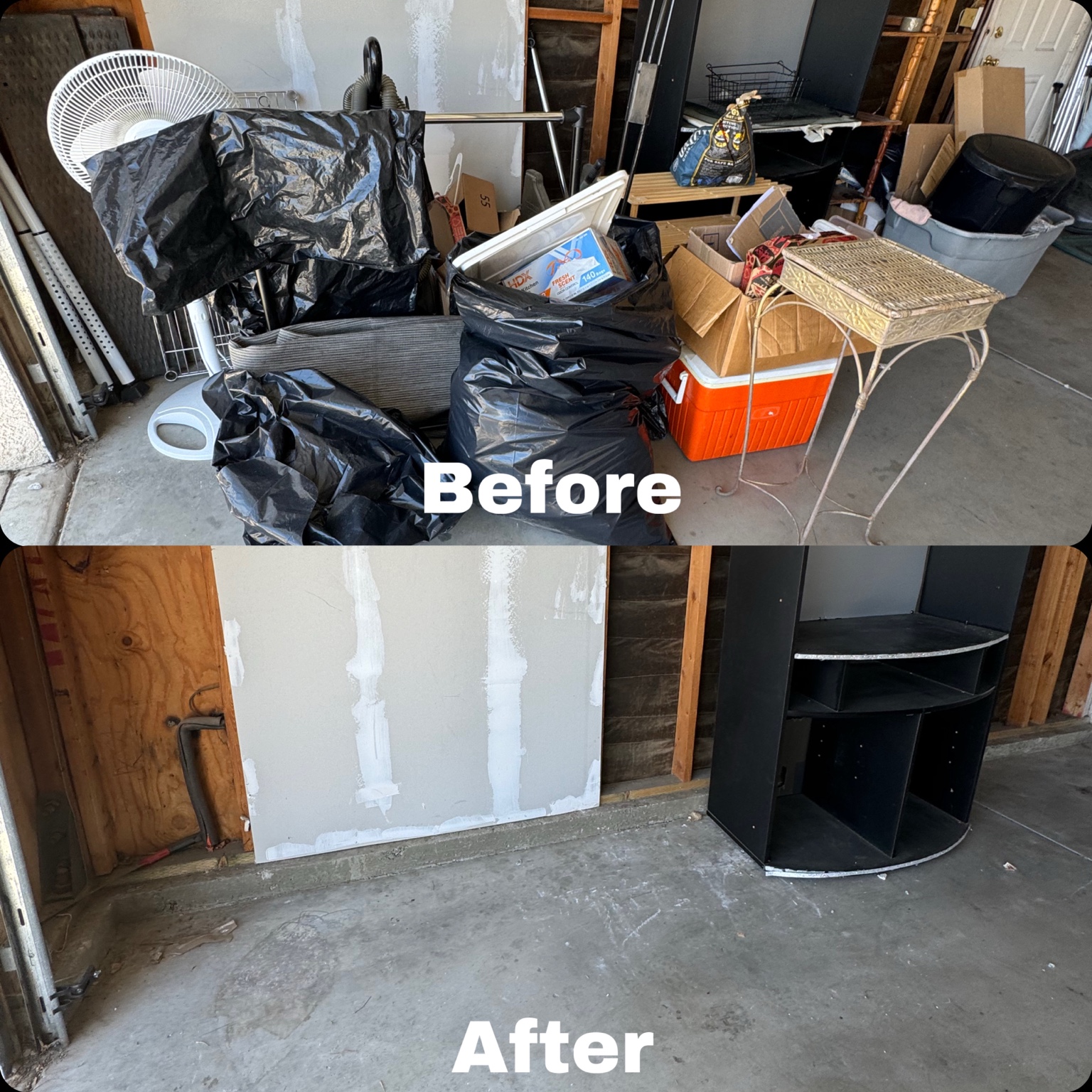 Before and after garage junk removal by Roll N Haul